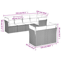 vidaXL 7-tlg. Garten-Sofagarnitur mit Kissen Schwarz Poly Rattan