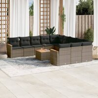 vidaXL 12-tlg. Garten-Sofagarnitur mit Kissen Grau Poly...