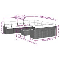 vidaXL 12-tlg. Garten-Sofagarnitur mit Kissen Grau Poly Rattan