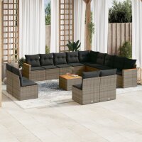 vidaXL 14-tlg. Garten-Sofagarnitur mit Kissen Grau Poly...