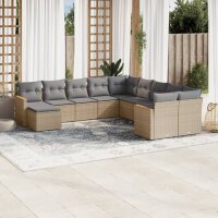 vidaXL 11-tlg. Garten-Sofagarnitur mit Kissen Beige Poly...