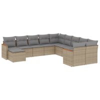 vidaXL 11-tlg. Garten-Sofagarnitur mit Kissen Beige Poly...