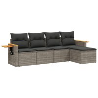 vidaXL 5-tlg. Garten-Sofagarnitur mit Kissen Grau Poly Rattan