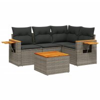 vidaXL 5-tlg. Garten-Sofagarnitur mit Kissen Grau Poly Rattan