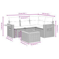 vidaXL 5-tlg. Garten-Sofagarnitur mit Kissen Grau Poly Rattan