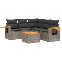 vidaXL 6-tlg. Garten-Sofagarnitur mit Kissen Grau Poly Rattan