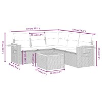 vidaXL 6-tlg. Garten-Sofagarnitur mit Kissen Grau Poly Rattan