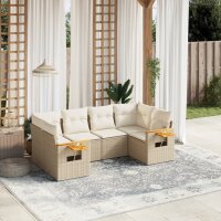 vidaXL 6-tlg. Garten-Sofagarnitur mit Kissen Beige Poly Rattan