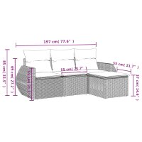 vidaXL 4-tlg. Garten-Sofagarnitur mit Kissen Grau Poly Rattan