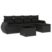 vidaXL 6-tlg. Garten-Sofagarnitur mit Kissen Schwarz Poly Rattan