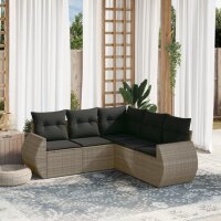 vidaXL 5-tlg. Garten-Sofagarnitur mit Kissen Grau Poly...