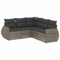 vidaXL 5-tlg. Garten-Sofagarnitur mit Kissen Grau Poly...