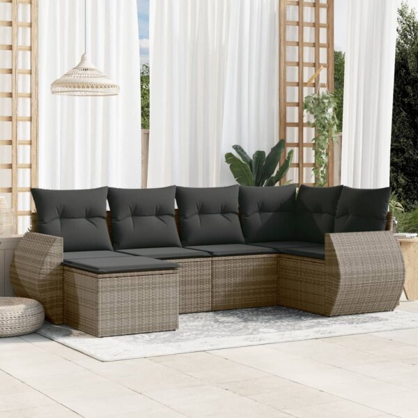 vidaXL 6-tlg. Garten-Sofagarnitur mit Kissen Grau Poly Rattan