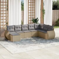 vidaXL 8-tlg. Garten-Sofagarnitur mit Kissen Beige Poly Rattan