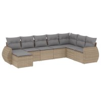 vidaXL 8-tlg. Garten-Sofagarnitur mit Kissen Beige Poly Rattan