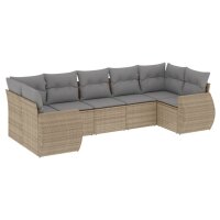 vidaXL 7-tlg. Garten-Sofagarnitur mit Kissen Beige Poly Rattan