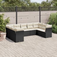 vidaXL 9-tlg. Garten-Sofagarnitur mit Kissen Schwarz Poly Rattan