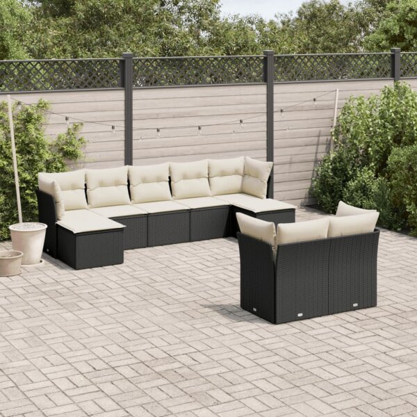 vidaXL 9-tlg. Garten-Sofagarnitur mit Kissen Schwarz Poly Rattan