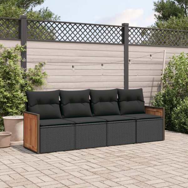 vidaXL 4-tlg. Garten-Sofagarnitur mit Kissen Schwarz Poly Rattan