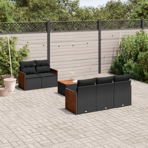 vidaXL 6-tlg. Garten-Sofagarnitur mit Kissen Schwarz Poly Rattan