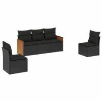 vidaXL 5-tlg. Garten-Sofagarnitur mit Kissen Schwarz Poly Rattan