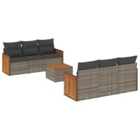 vidaXL 7-tlg. Garten-Sofagarnitur mit Kissen Grau Poly Rattan