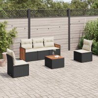 vidaXL 6-tlg. Garten-Sofagarnitur mit Kissen Schwarz Poly Rattan