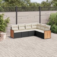 vidaXL 6-tlg. Garten-Sofagarnitur mit Kissen Schwarz Poly Rattan