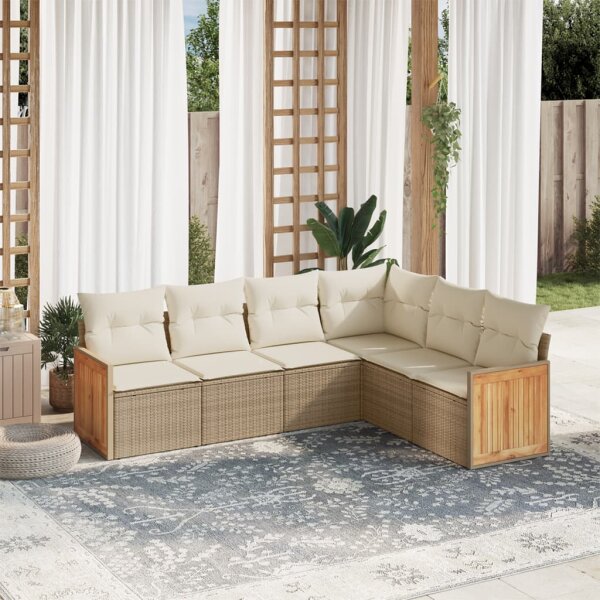 vidaXL 6-tlg. Garten-Sofagarnitur mit Kissen Beige Poly Rattan