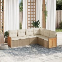 vidaXL 6-tlg. Garten-Sofagarnitur mit Kissen Beige Poly Rattan