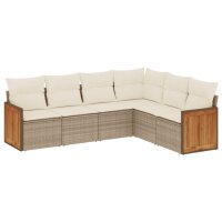 vidaXL 6-tlg. Garten-Sofagarnitur mit Kissen Beige Poly Rattan