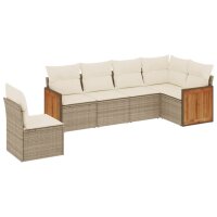 vidaXL 6-tlg. Garten-Sofagarnitur mit Kissen Beige Poly Rattan