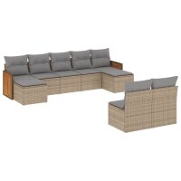 vidaXL 9-tlg. Garten-Sofagarnitur mit Kissen Beige Poly Rattan