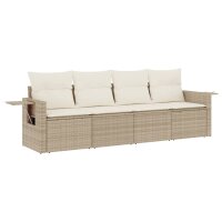 vidaXL 4-tlg. Garten-Sofagarnitur mit Kissen Beige Poly...