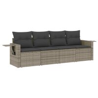 vidaXL 4-tlg. Garten-Sofagarnitur mit Kissen Grau Poly...