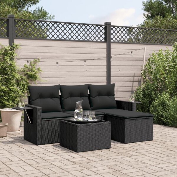 vidaXL 4-tlg. Garten-Sofagarnitur mit Kissen Schwarz Poly Rattan