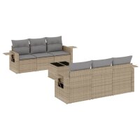 vidaXL 7-tlg. Garten-Sofagarnitur mit Kissen Beige Poly Rattan