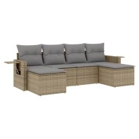 vidaXL 6-tlg. Garten-Sofagarnitur mit Kissen Beige Poly Rattan