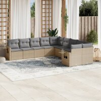 vidaXL 10-tlg. Garten-Sofagarnitur mit Kissen Beige Poly...