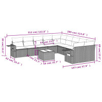 vidaXL 11-tlg. Garten-Sofagarnitur mit Kissen Schwarz Poly Rattan