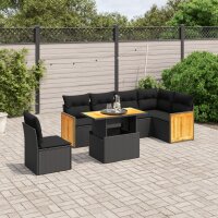 vidaXL 7-tlg. Garten-Sofagarnitur mit Kissen Schwarz Poly Rattan