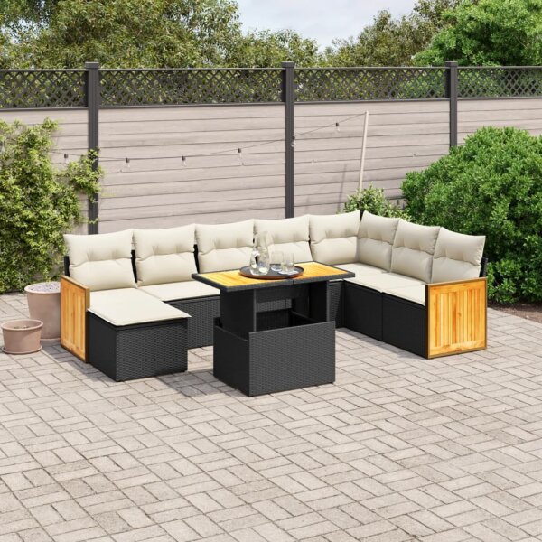 vidaXL 9-tlg. Garten-Sofagarnitur mit Kissen Schwarz Poly Rattan