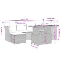 vidaXL 7-tlg. Garten-Sofagarnitur mit Kissen Schwarz Poly Rattan