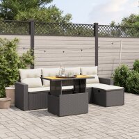 vidaXL 6-tlg. Garten-Sofagarnitur mit Kissen Schwarz Poly...