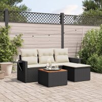 vidaXL 5-tlg. Garten-Sofagarnitur mit Kissen Schwarz Poly...