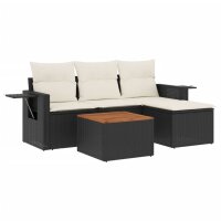 vidaXL 5-tlg. Garten-Sofagarnitur mit Kissen Schwarz Poly...