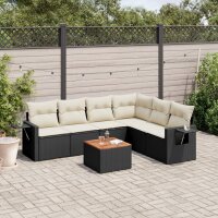 vidaXL 7-tlg. Garten-Sofagarnitur mit Kissen Schwarz Poly...