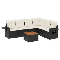 vidaXL 7-tlg. Garten-Sofagarnitur mit Kissen Schwarz Poly...