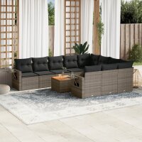 vidaXL 11-tlg. Garten-Sofagarnitur mit Kissen Grau Poly...