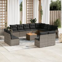 vidaXL 13-tlg. Garten-Sofagarnitur mit Kissen Grau Poly Rattan